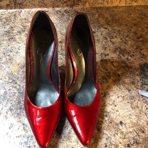 ❤️Jessica Simpson Red Pumps With Silver Heels 9